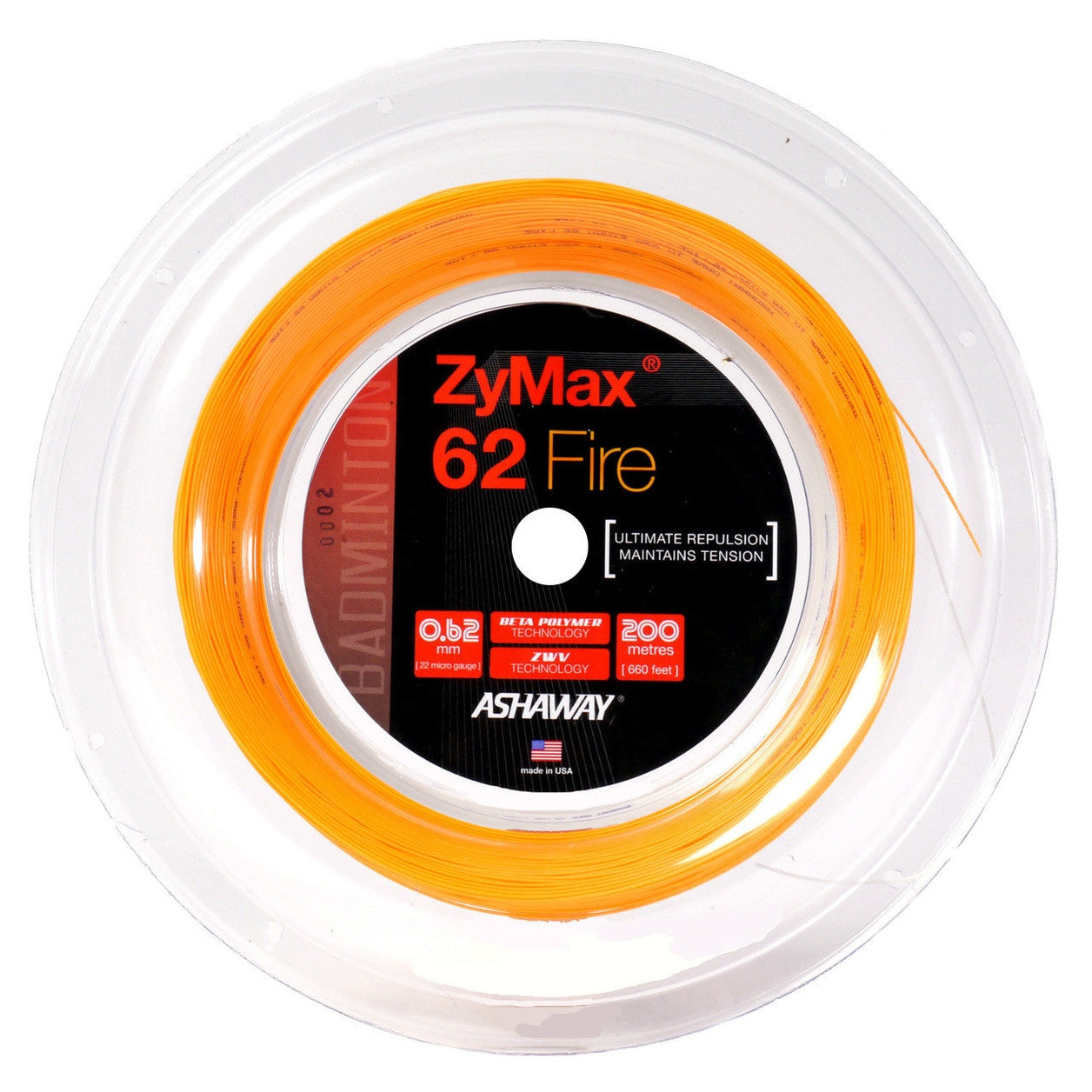 Ashaway ZyMax 62 Fire 0.62mm Badminton 200M Reel - Smash Pro