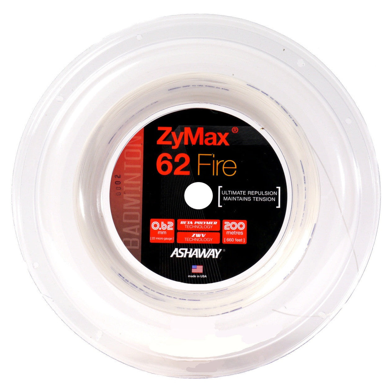 Ashaway ZyMax 62 Fire 0.62mm Badminton 200M Reel - Smash Pro