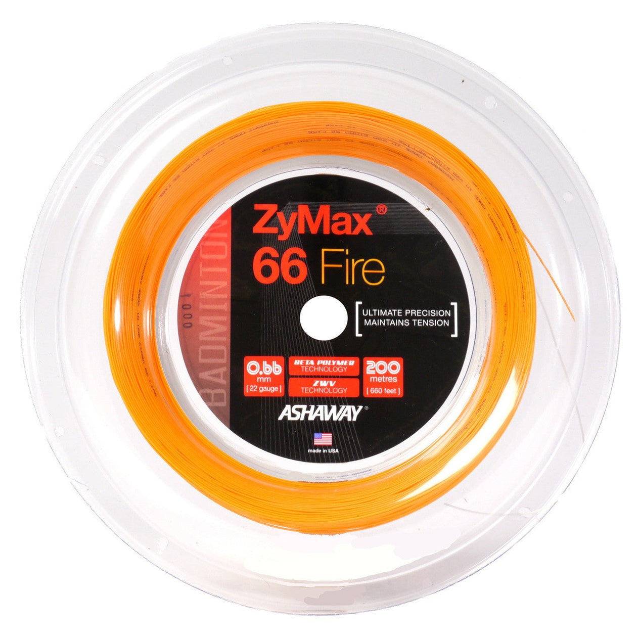 Ashaway ZyMax 66 Fire 0.66mm Badminton 200M Reel - Smash Pro