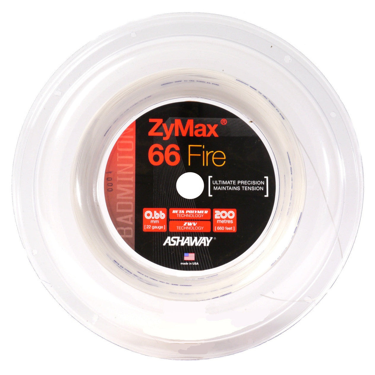 Ashaway ZyMax 66 Fire 0.66mm Badminton 200M Reel - Smash Pro