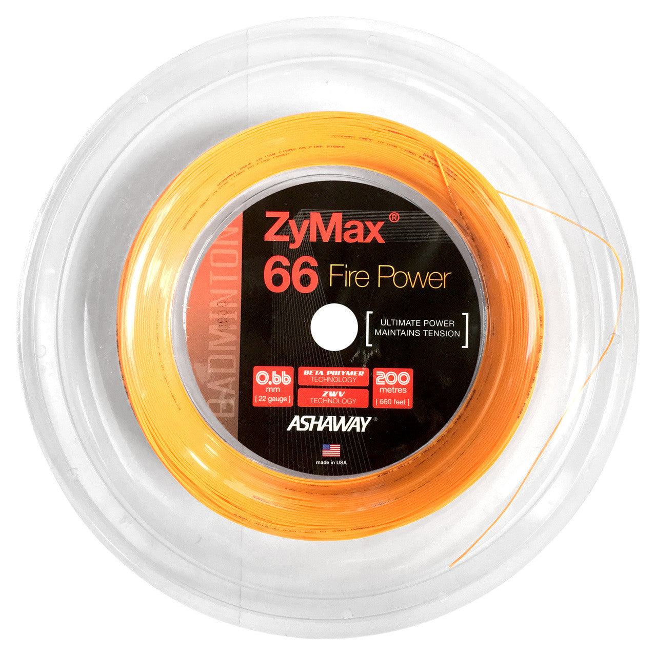 Ashaway ZyMax 66 Fire Power 0.66mm Badminton 200M Reel - Smash Pro