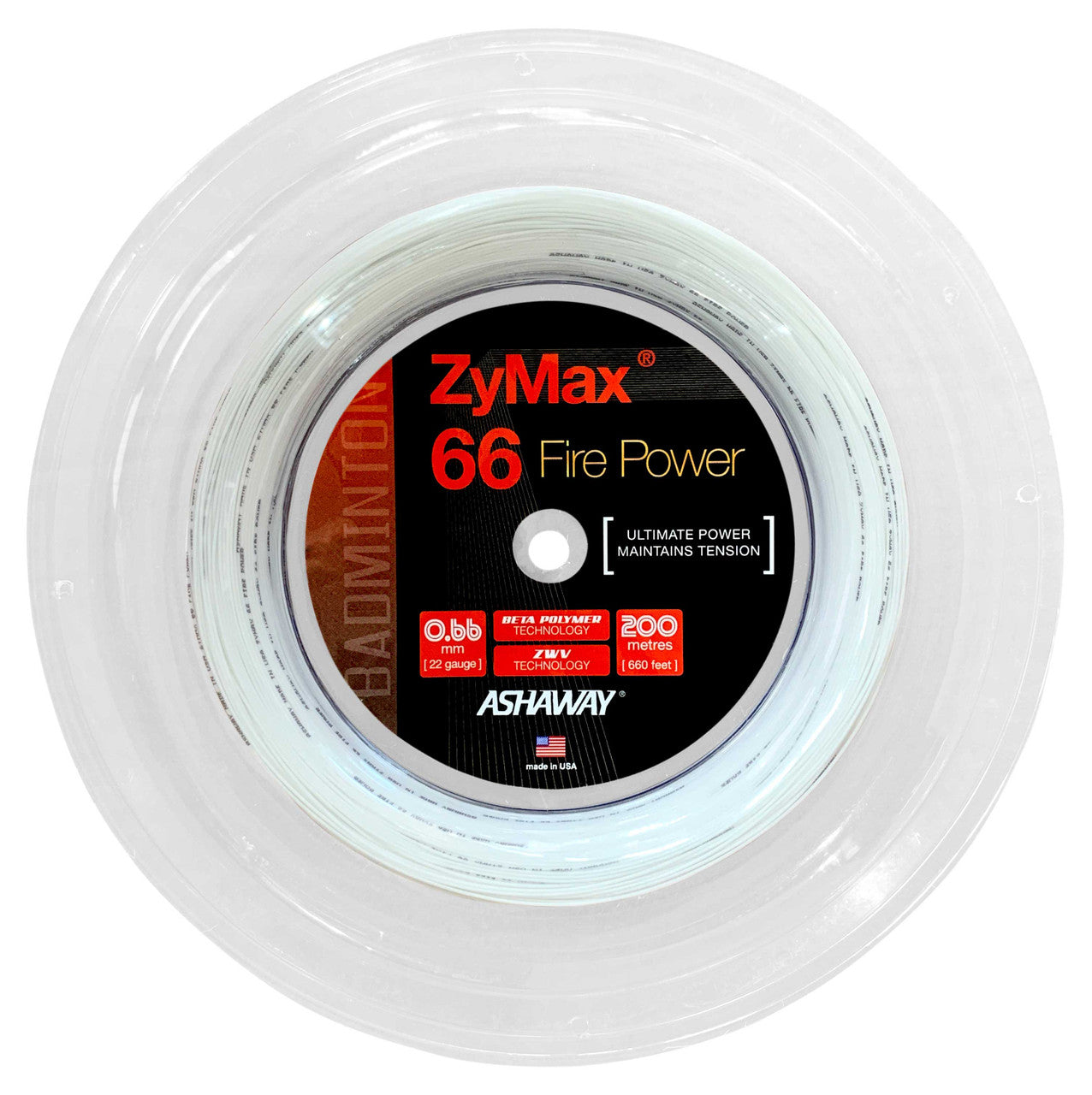 Ashaway ZyMax 66 Fire Power 0.66mm Badminton 200M Reel - Smash Pro
