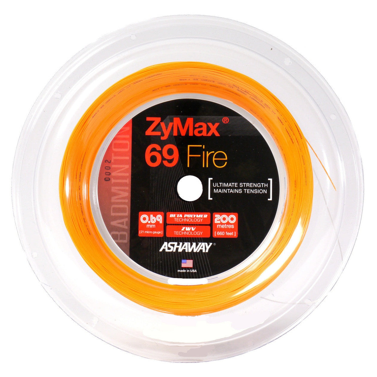 Ashaway ZyMax 69 Fire 0.69mm Badminton 200M Reel - Smash Pro
