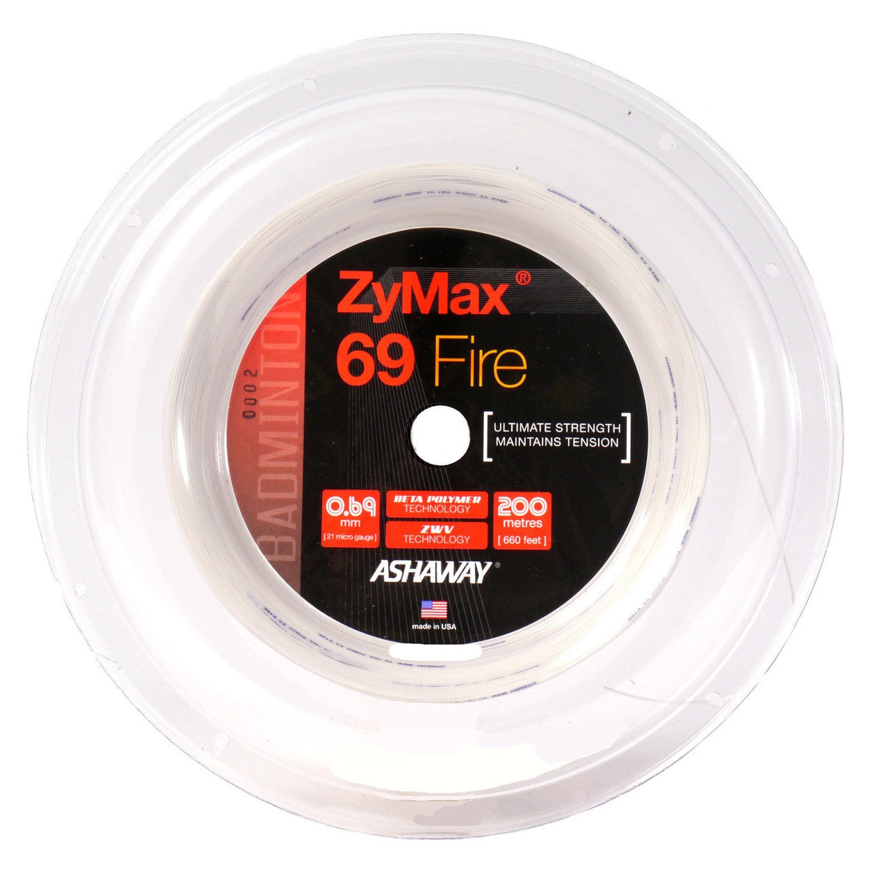 Ashaway ZyMax 69 Fire 0.69mm Badminton 200M Reel - Smash Pro
