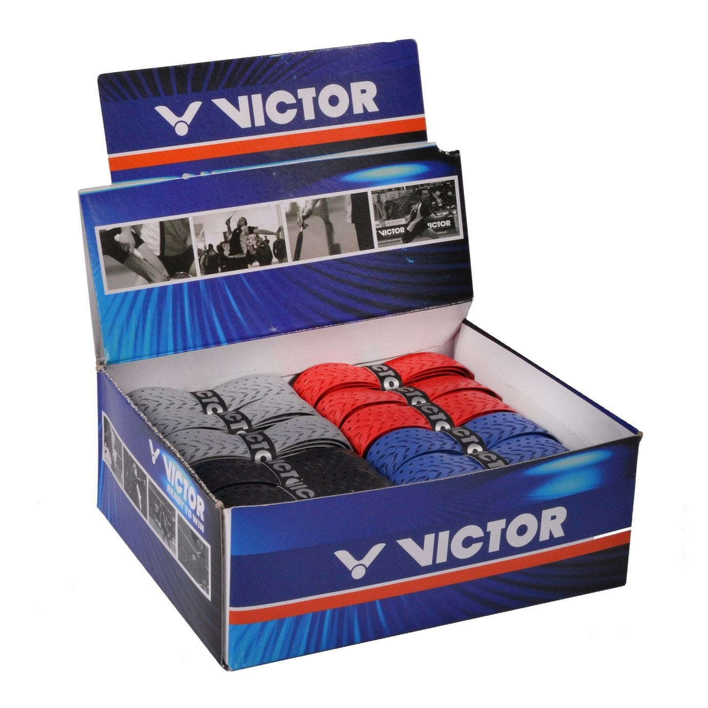 VICTOR FISHBONE GRIP BOX 25 PCS ASSORTED COLOURS - Smash Pro