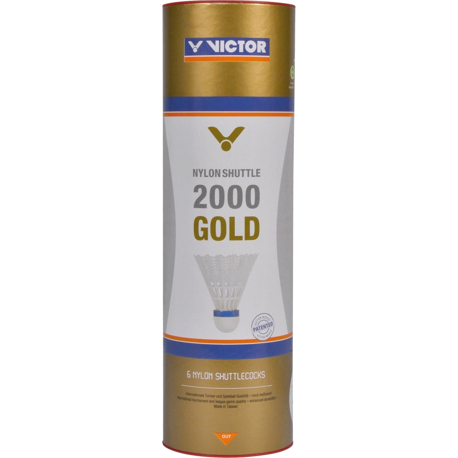 VICTOR NYLON SHUTTLE 2000 GOLD 6PC TUBE FAST SPEED WHITE - Smash Pro