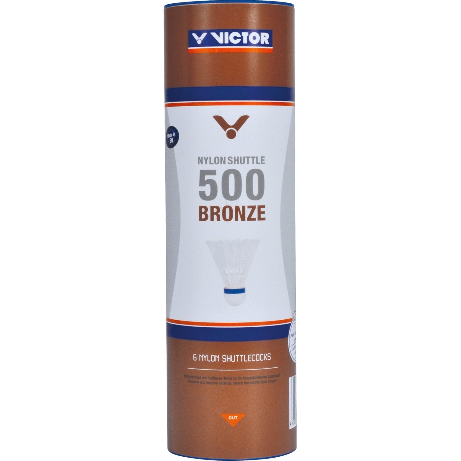 VICTOR NYLON SHUTTLE 500 BRONZE 6PC TUBE MEDIUM SPEED WHITE - Smash Pro
